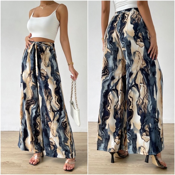 Boho Watercolor Print Wide Leg Palazzo Lounge Pants - Picture 4 of 5